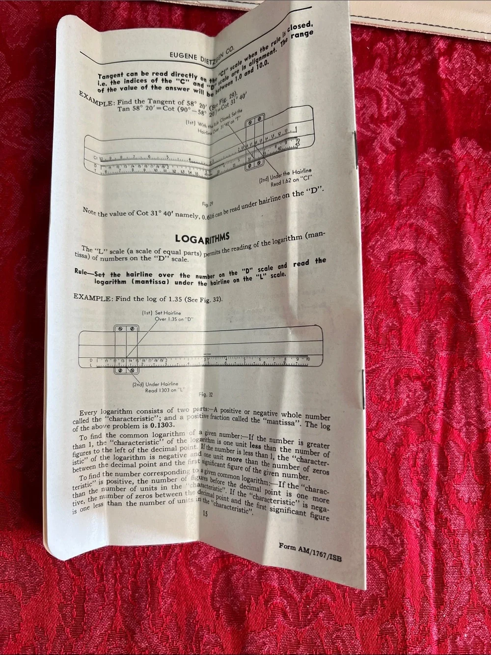 Vintage Dietzgen No. 1767 Maniphase Slide Rule Manual Case Made in USA